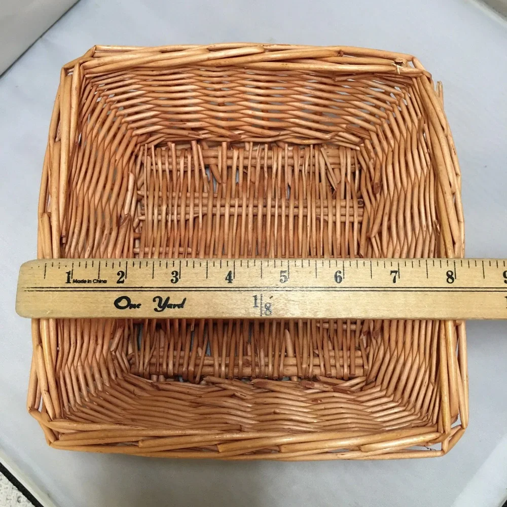 Woven Wicker Basket Home Decor 8x8 Brown Square Tapered Cottagecore Bohemian